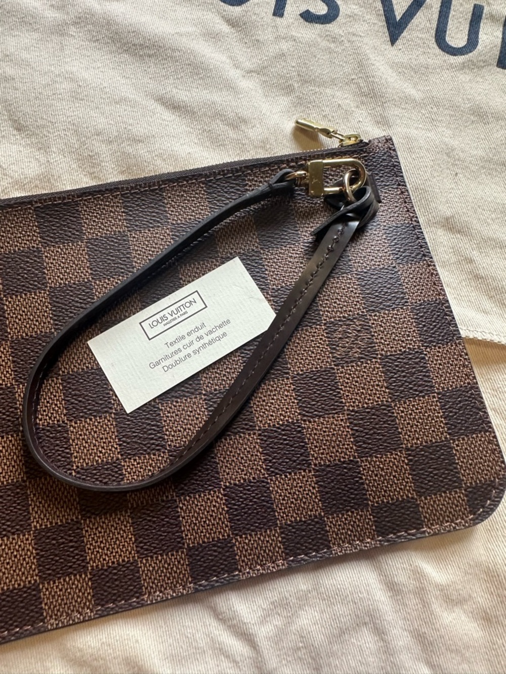 💯 Authentic Louis Vuitton Damier Ebene Neverfull Wristlet Pouch - Picture 11 of 14